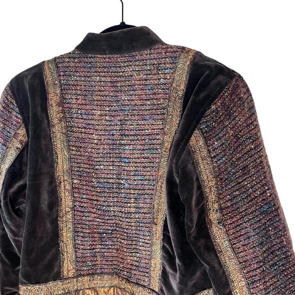 Flashback Couture Blazer Jacket Mixed Fabrics Velvet Satin Tweed 4 Button - Picture 3 of 15